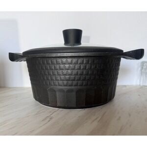 D&W Black Textured Cast Aluminum Dutch Oven Stock Pot with Glass Lid Non-Stick